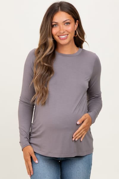 PinkBlush Grey Long Sleeve Maternity Top