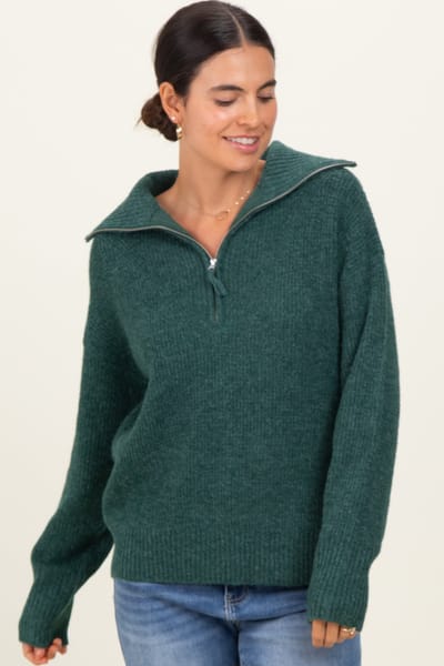 Zenana Outfitters Green Half Zip Pullover Sweater