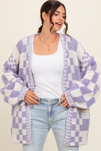BiBi Lavender Mixed Check Pattern Chunky Cardigan