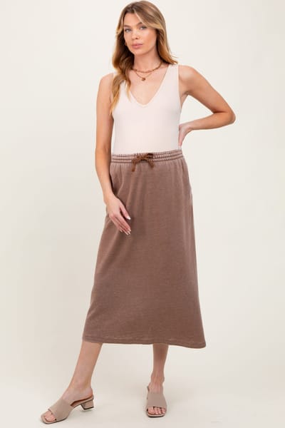 PinkBlush Mocha Terry Drawstring Maternity Midi Skirt