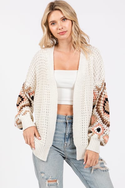 ADORA White Sleeve Crochet Cardigan