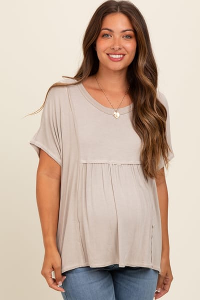 PinkBlush Grey Flutter Sleeve Maternity Top