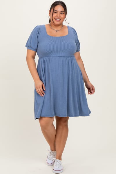 Kori Vintage Denim Puff Rib Plus Babydoll Dress