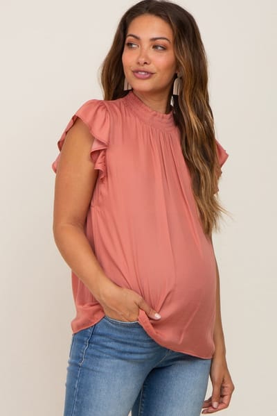 Eesome Mauve Mock Neck Flutter Maternity Blouse
