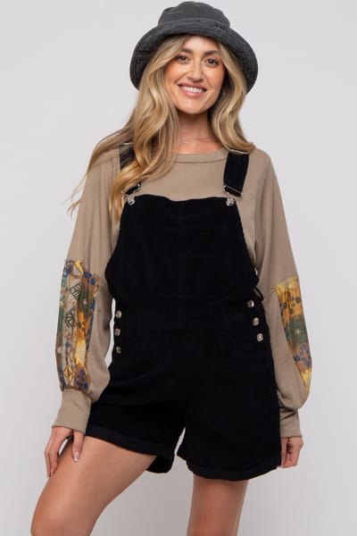 Bluivy Black Corduroy Maternity Short Overalls