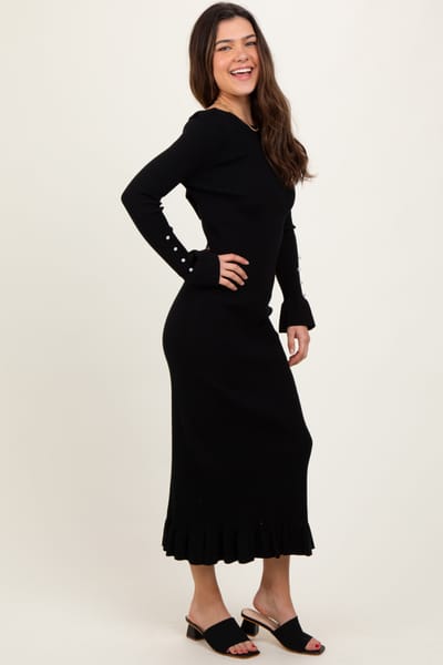ABLE Black Ribbed Knit Bow Back Maxi Dress