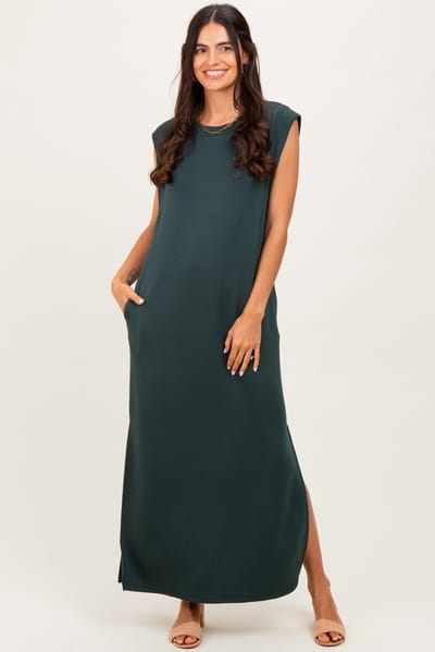 Entro Forest Green Sleeveless Side Slit Midi Dress
