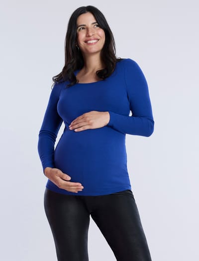 Motherhood Maternity Long Sleeve Rib Knit Square Neck Tee
