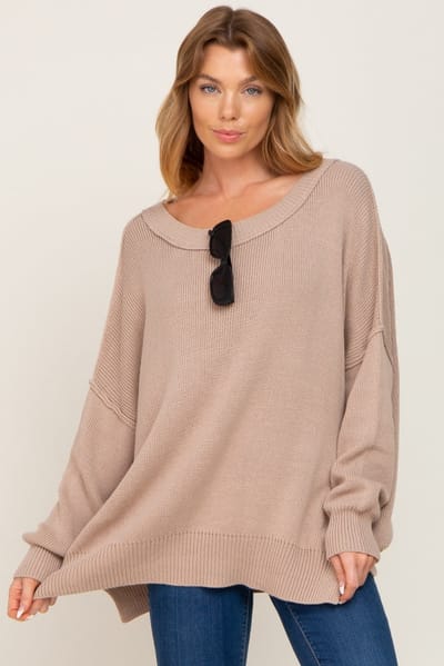 Miracle Taupe Exposed Seam Side Slit Sweater