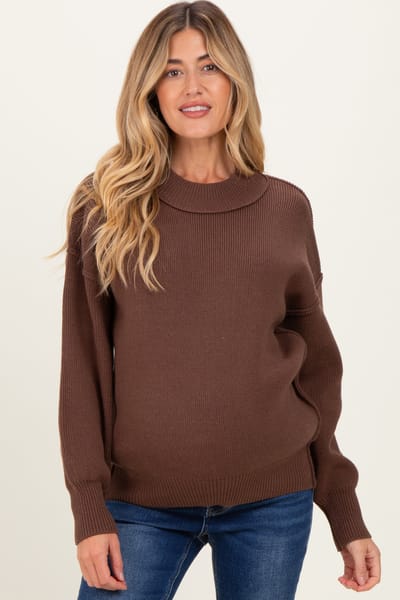 PinkBlush Brown Wide Neck Drop Shoulder Maternity Sweater