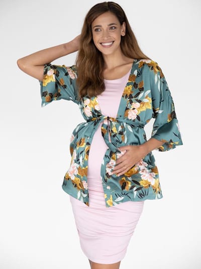 Angel Maternity Maternity Blooming Sateen Nursing Wrap Top in Green Floral
