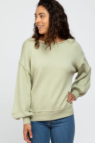 Miracle Light Olive Boat Neck Bubble Sleeve Sweater