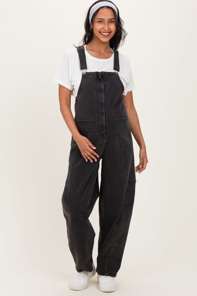Mable Black Washed Denim Maternity Overalls