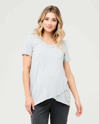 Ripe Maternity Short Sleeve Raw Edge Nursing Top Silver Marle