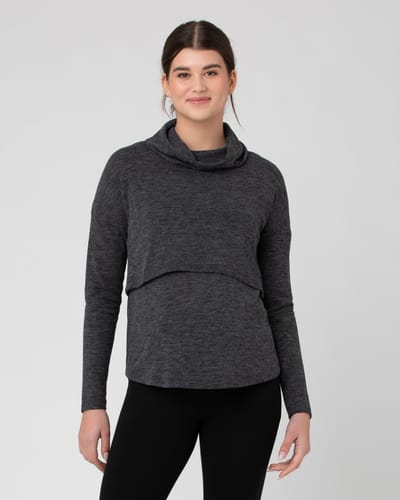 Ripe Maternity Cameron Roll Neck Nursing Top  Dark Charcoal