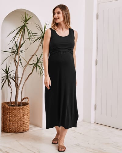 Angel Maternity Martina Maternity & Nursing Black  Sleeveless Bamboo Maxi Dress