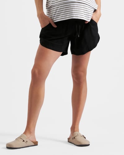 Ripe Maternity Byron Shirred Linen Short  Black