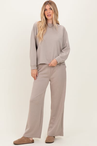 Zenana Outfitters Beige Crewneck Pullover Pant Set