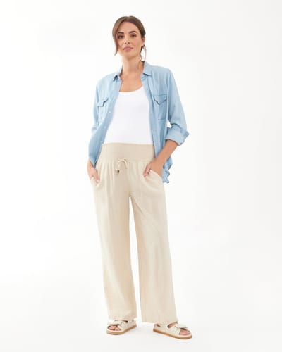 Ripe Maternity Indi Wide Leg Linen Pant Natural