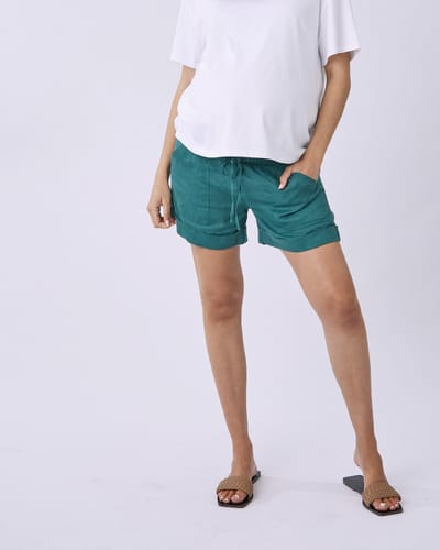 Angel Maternity Maternity Linen Shorts In Vibrant Green