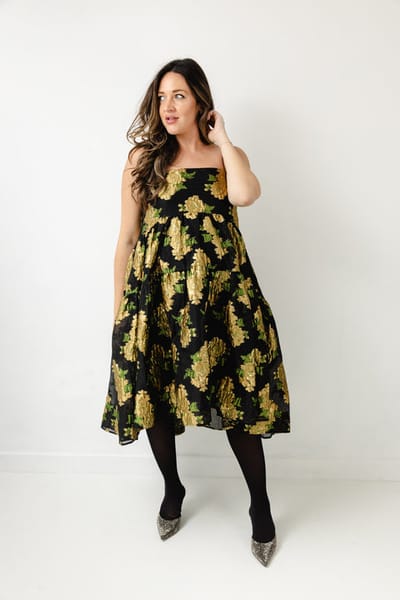 For The Creators Golden Jacquard Cami Dress