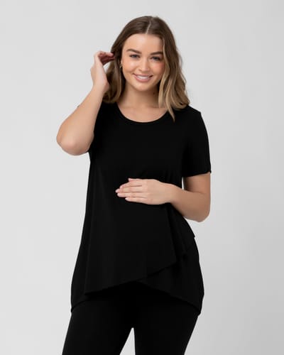 Ripe Maternity Short Sleeve Raw Edge Nursing Top Black