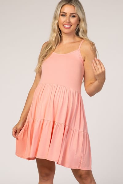 7th Ray Coral Tiered Maternity Tank Dress
