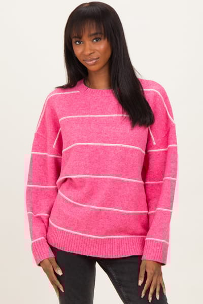 Buttermelon Pink Striped Drop Shoulder Sweater