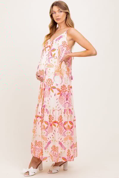PinkBlush Orange Floral Tie Back Maternity Maxi Dress