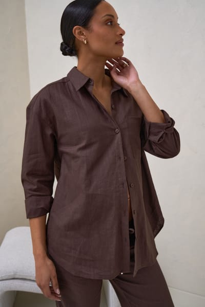 Bae The Label Timeless Relaxed Linen Shirt - Chocolate