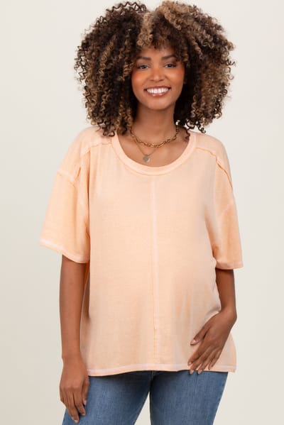PinkBlush Peach Solid Tri-Blend Short Sleeve Maternity Tunic Top