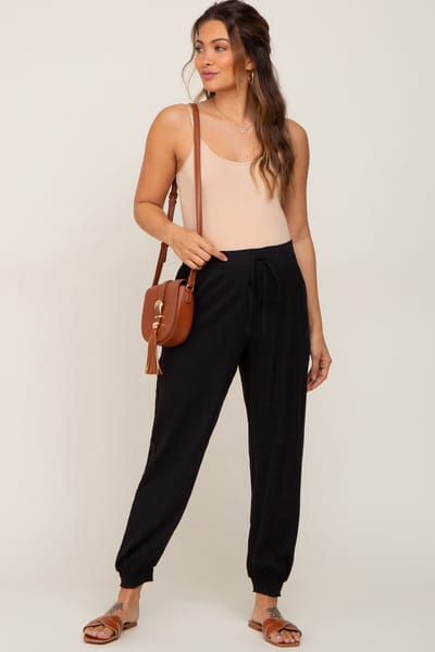 Eesome Black Drawstring Accent Maternity Joggers