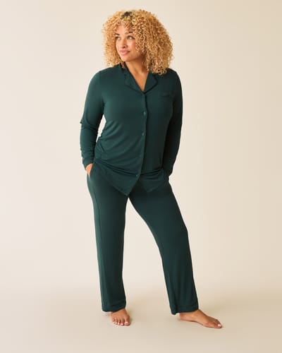Kindred Bravely Clea Bamboo Long Sleeve Pajama Set | Evergreen