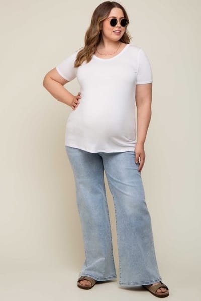 PinkBlush Light Blue Maternity Plus Wide Leg Jeans