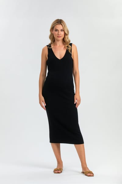 For The Creators Allison Black Fitted Maternity Dress with V-Neck