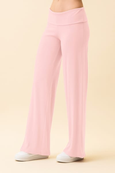 Hearts and Hips Light Pink Wide Leg Fold Over Lounge Pants