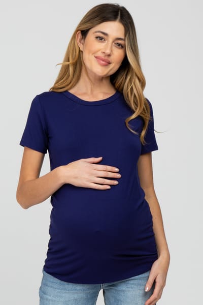 Hello Miz Navy Basic Short Sleeve Maternity Top