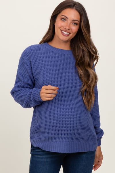 Zenana Outfitters Periwinkle Waffle Knit Rounded Hem Maternity Sweater