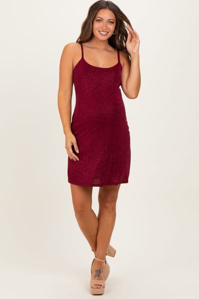 Rhea + Thea Burgundy Sequin Sleeveless Maternity Mini Dress