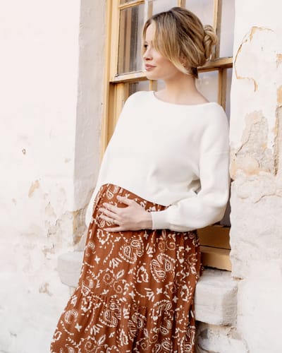 Angel Maternity Sylvie Luxury Maternity Cotton Cropped White Sweater