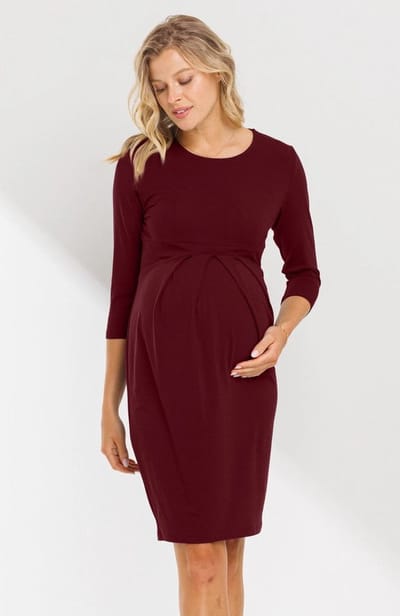 Special Addition Long Sleeve Pleat Front Maternity Dress