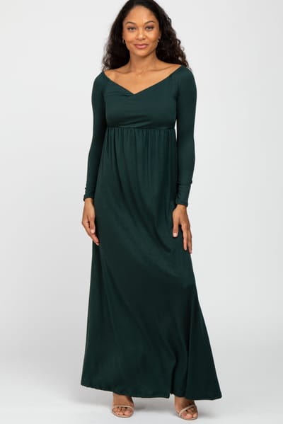Hello Miz Forest Green Wrap Front Empire Waist Maxi Dress