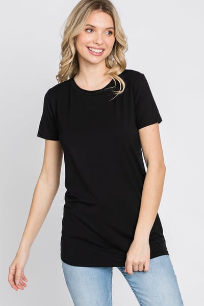 Rhea + Thea Black Basic Short Sleeve Top