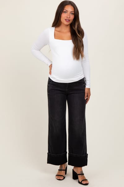 Vervet Black Cuffed Relaxed Wide Leg Maternity Jeans