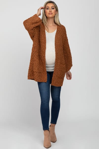 Miracle Camel Soft Popcorn Knit Maternity Cardigan