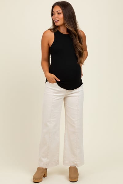 Risen Jeans Ivory Front Seam Wide Leg Maternity Jeans