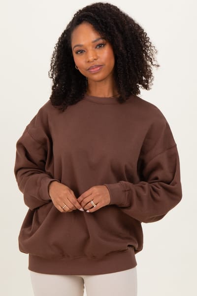 Zenana Outfitters Brown Oversized Fleece Sweatshirt