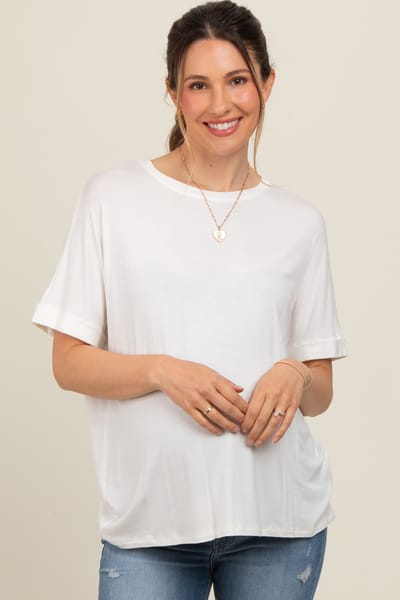 Elloh White Relaxed Fit Maternity T-Shirt