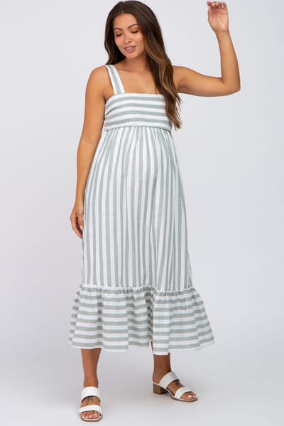 PinkBlush Sage Striped Sleeveless Ruffle Hem Maternity Maxi Dress