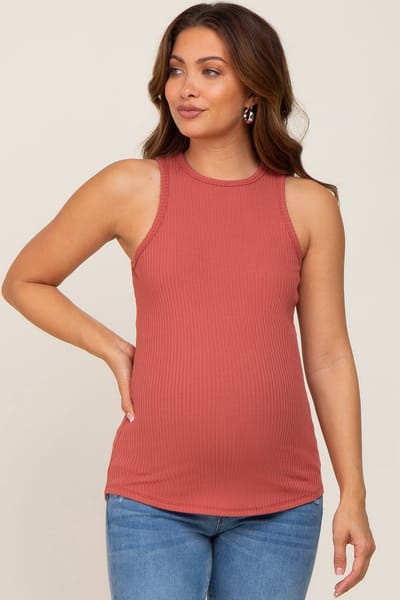 PinkBlush Rust Ribbed Basic Maternity Tank Top